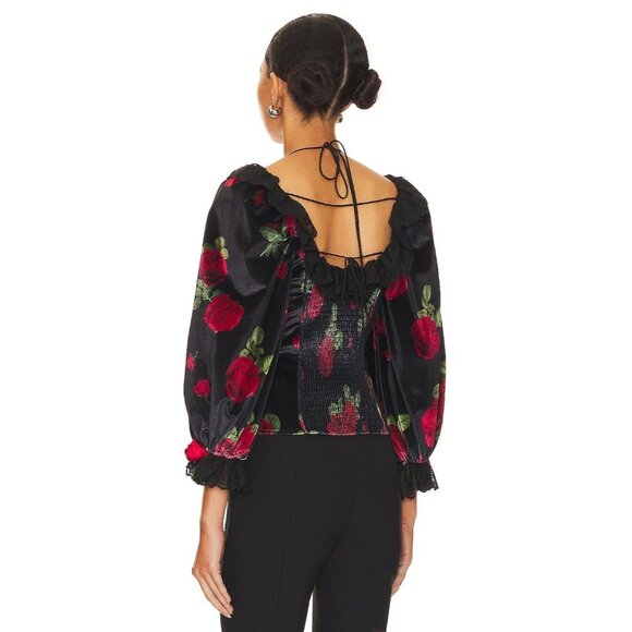 For Love & Lemons Black Red Rose Velvet Yara Top NWT $189 Size Medium - Picture 3 of 11